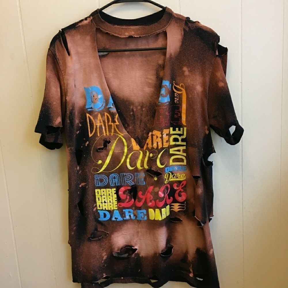 REWORKED DISTRESSED DARE CHOKER TSHIRT. UNIQUE